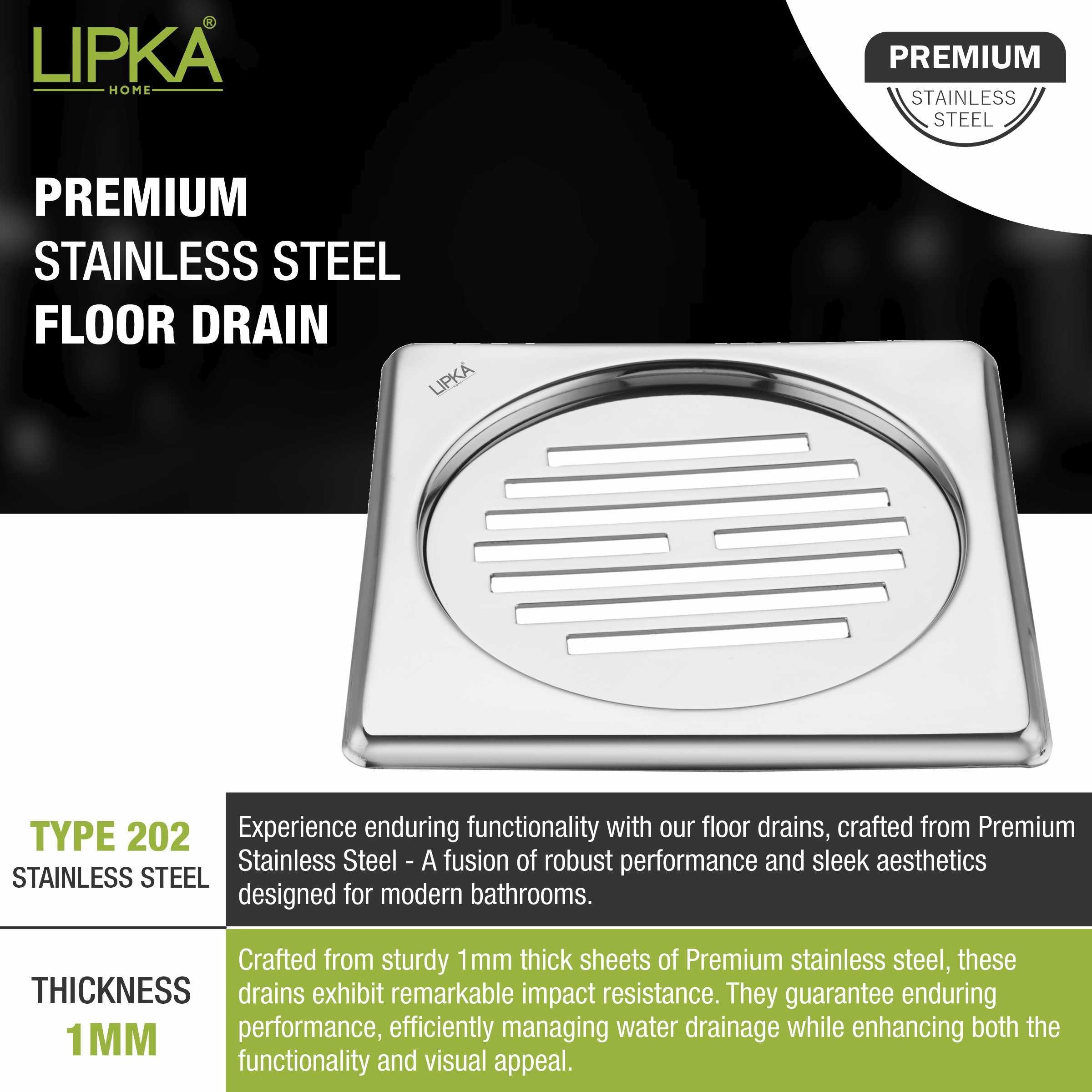 Eon Square Floor Drain with Golden Classic Jali (6 x 6 Inches) - LIPKA - Lipka Home