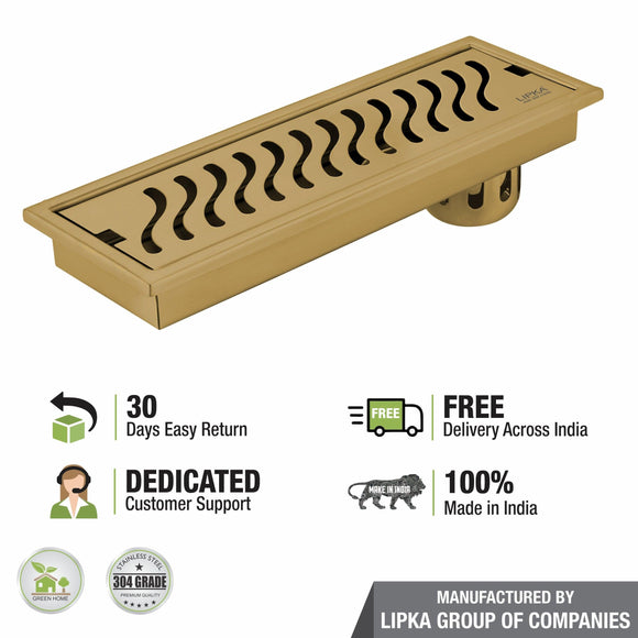 Wave Shower Drain Channel - Yellow Gold (18 x 4 Inches) - LIPKA - Lipka Home