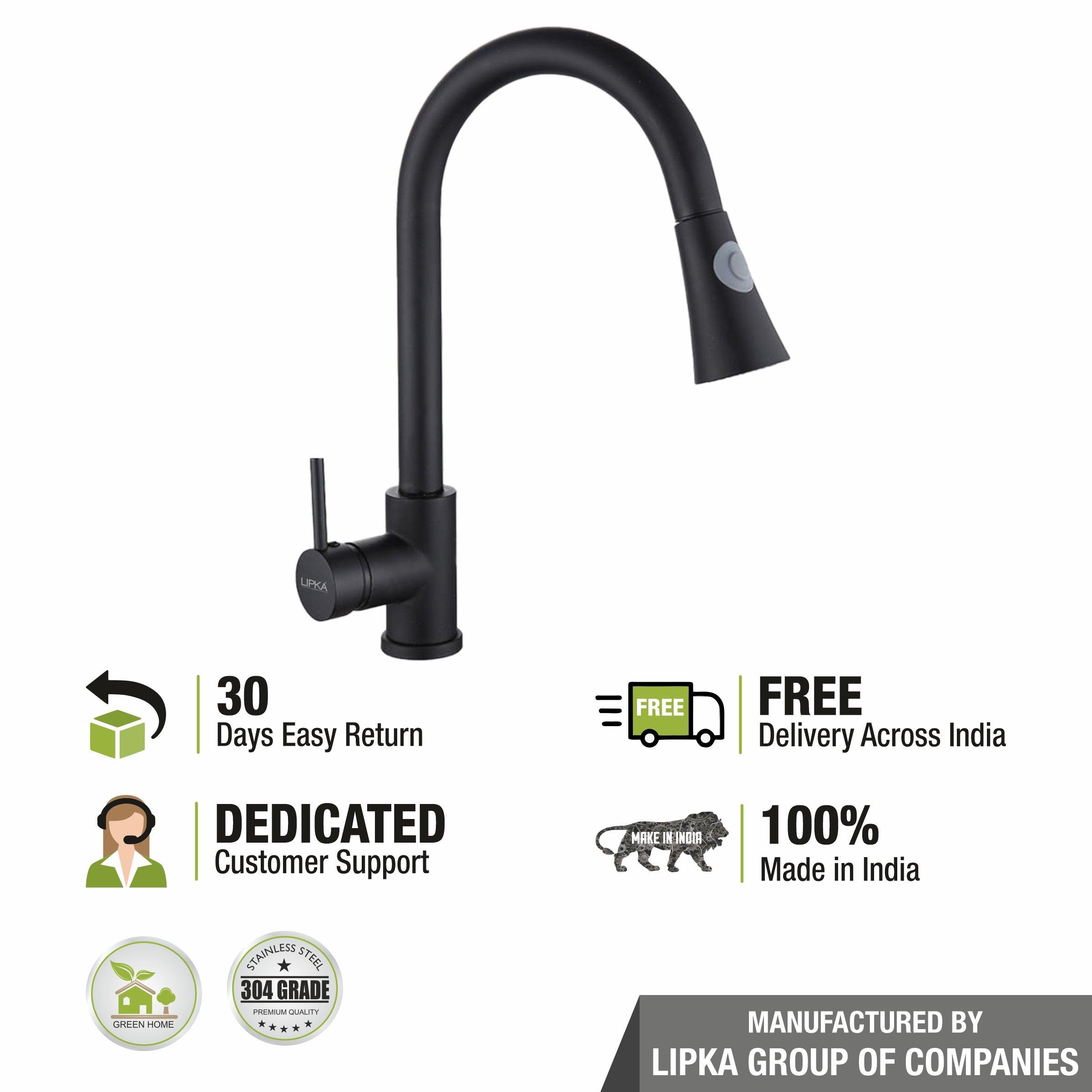 Kyron Single Lever 304-Grade Pull-out Mixer Faucet with Swivel Spout & Dual Flow (Black) - LIPKA - Lipka Home