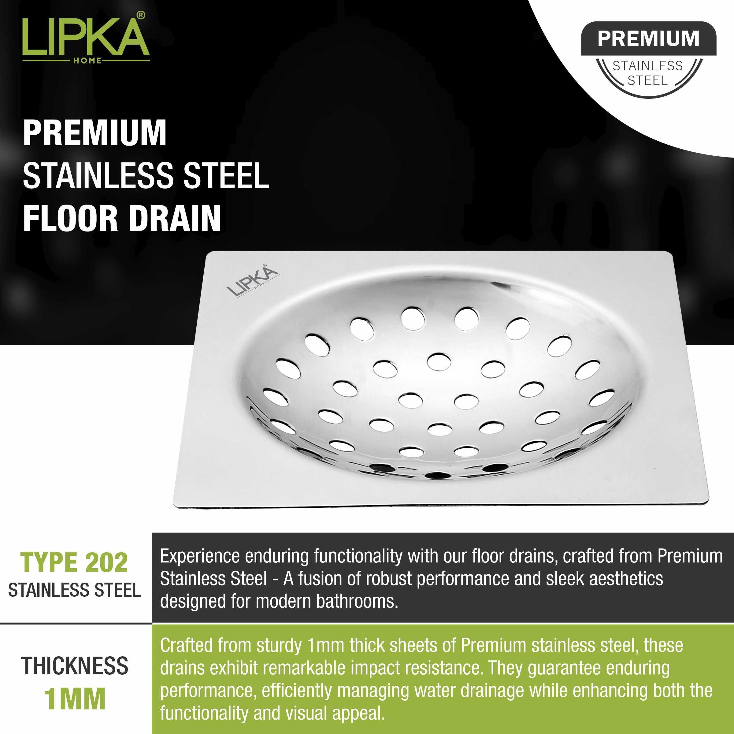 UNO Square Flat Cut Floor Drain (5 x 5 Inches) - LIPKA - Lipka Home