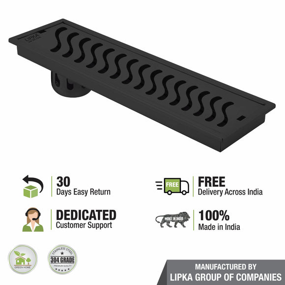 Wave Shower Drain Channel - Black (40 x 4 Inches) - LIPKA - Lipka Home