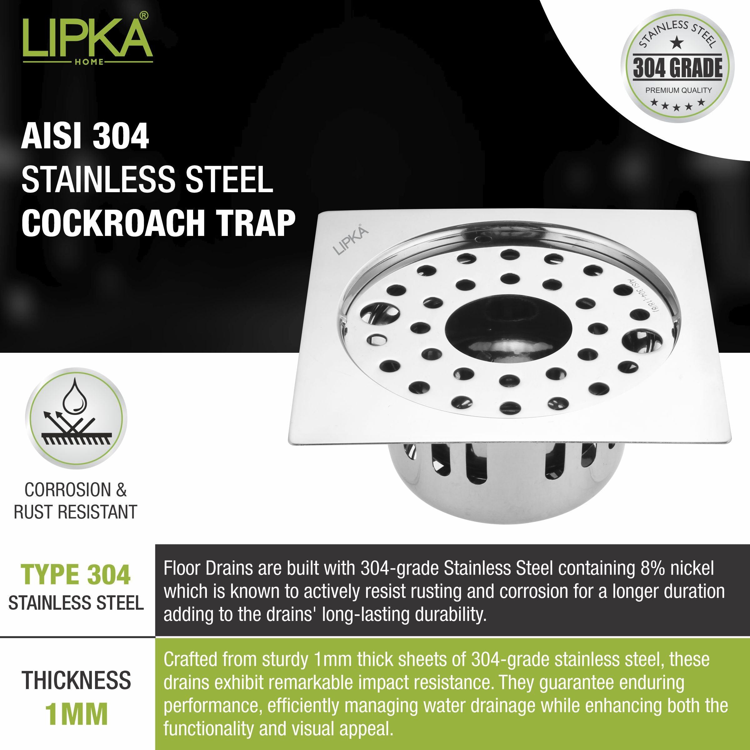 Square Flat Cut Floor Drain (6 x 6 Inches) with Lock, Hole and Cockroach Trap - LIPKA - Lipka Home