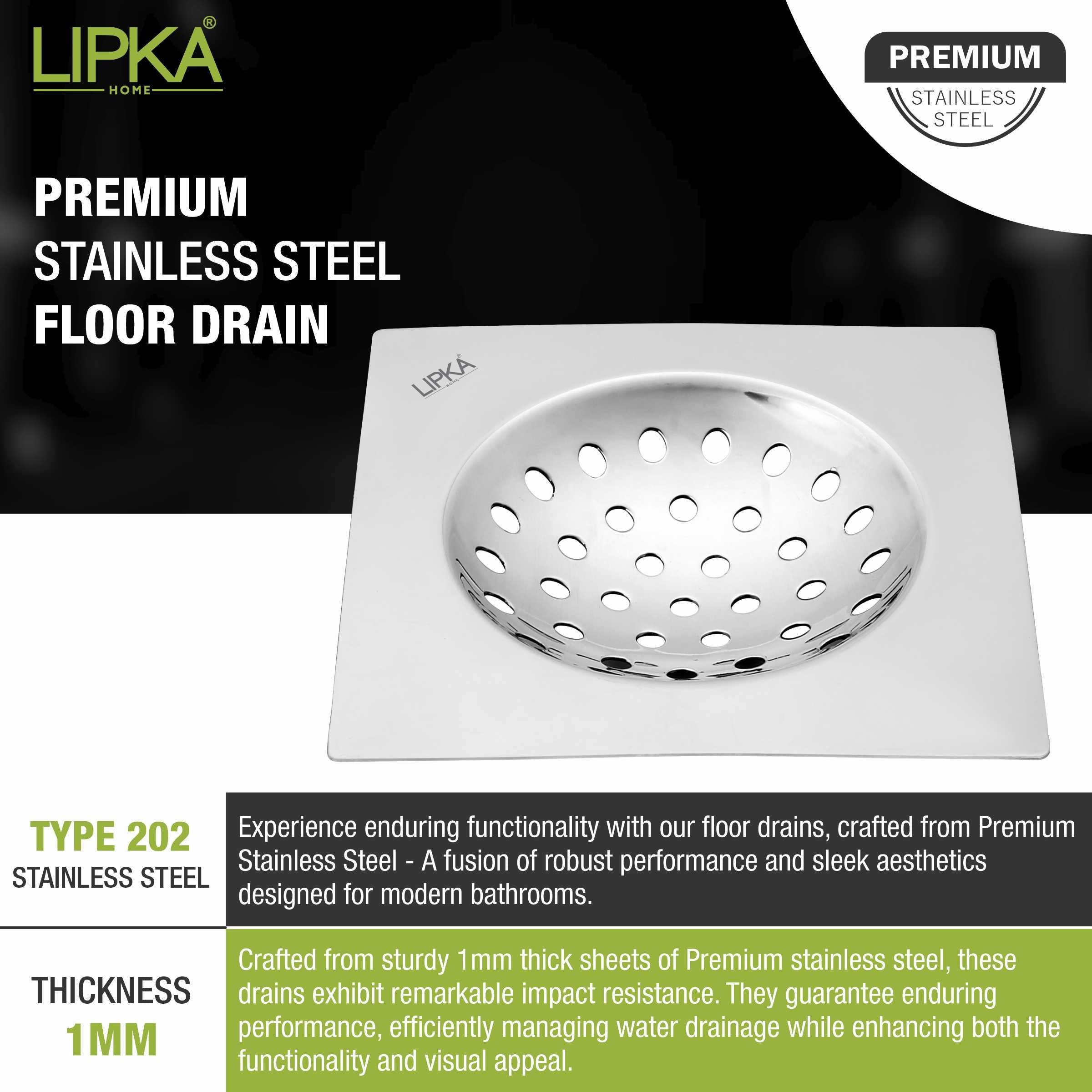 UNO Square Flat Cut Floor Drain (6 x 6 Inches) - LIPKA - Lipka Home