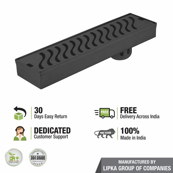 Wave Shower Drain Channel - Black (24 x 3 Inches) - LIPKA - Lipka Home