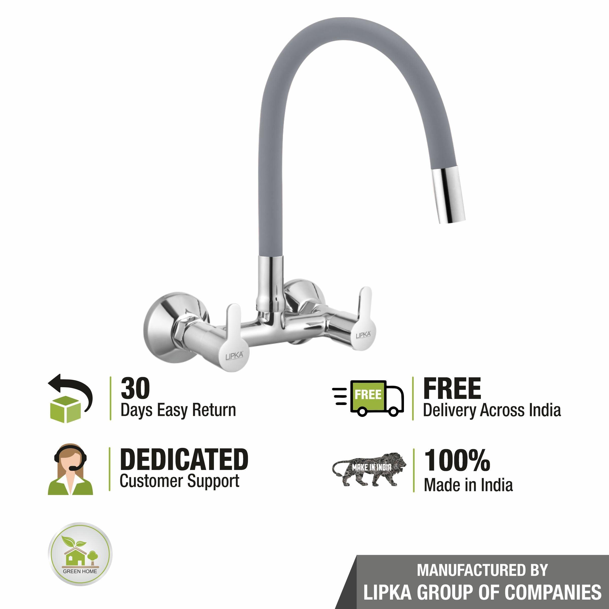 Fusion Sink Mixer Brass Faucet with Flexible Silicone Spout (Grey) - LIPKA - Lipka Home