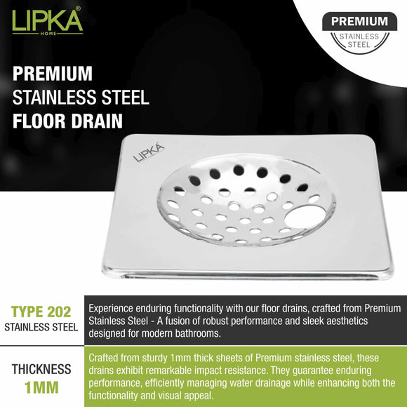 UNO Square Floor Drain (6 x 6 Inches) with Hole - LIPKA - Lipka Home