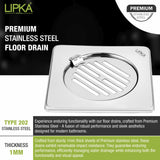 Eon Square Floor Drain with Golden Classic Jali and Hinge (6 x 6 Inches) - LIPKA