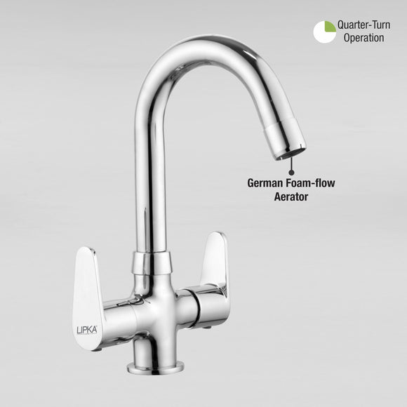 Virgo Centre Hole Basin Mixer Brass Faucet with Round Swivel Spout (12 Inches) - LIPKA - Lipka Home