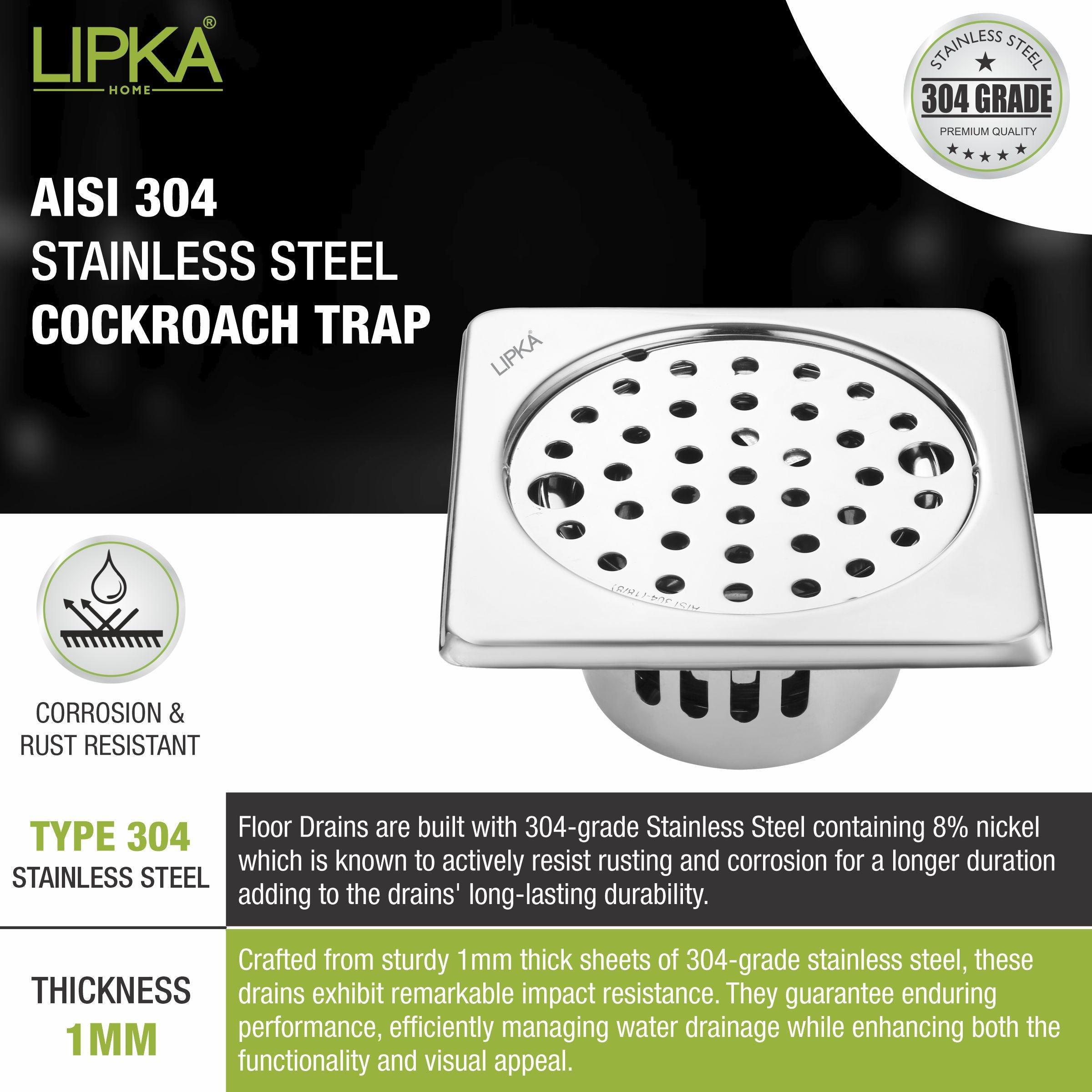 Square Floor Drain (5 x 5 Inches) with Lock and Cockroach Trap - LIPKA - Lipka Home