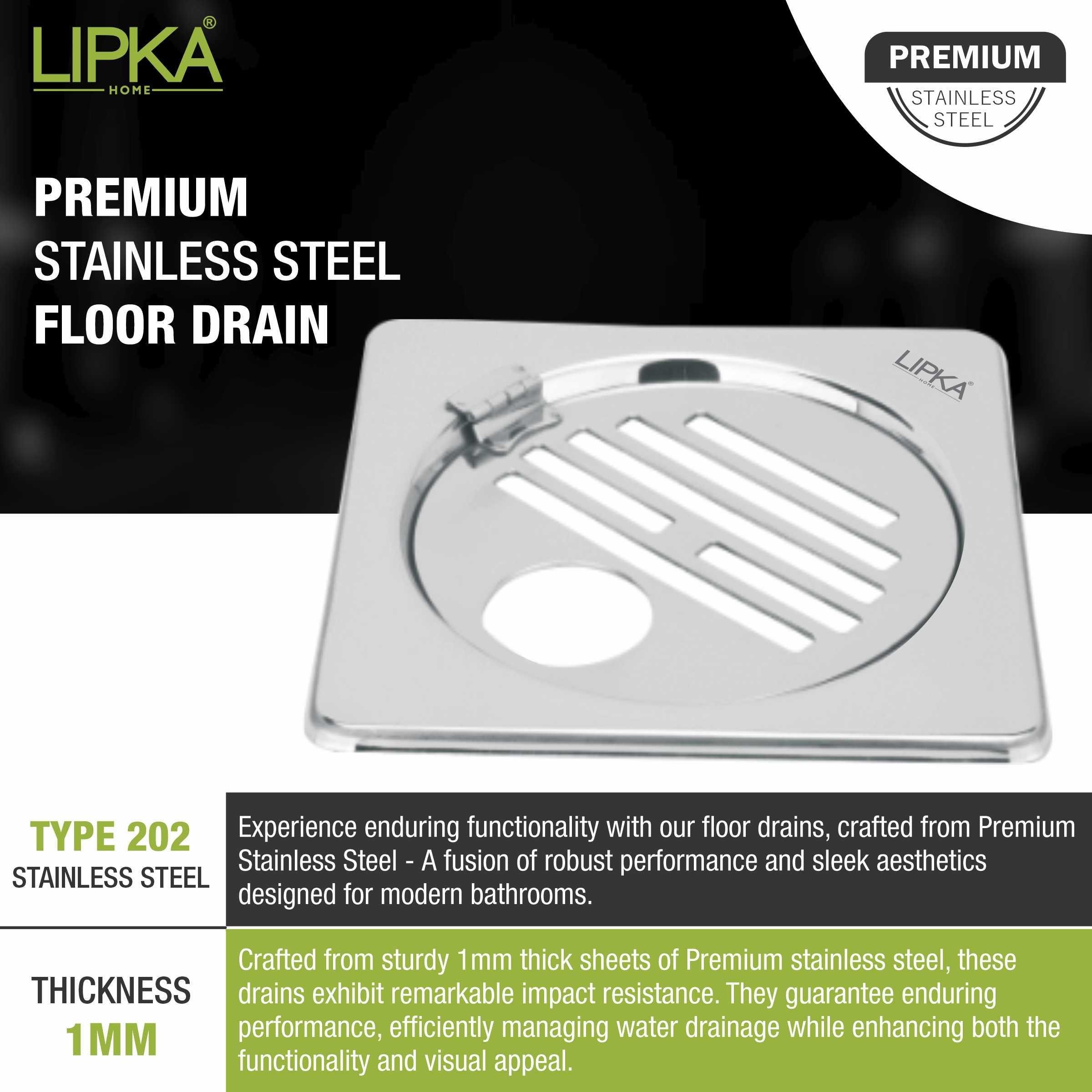 Eon Square Floor Drain with Golden Classic Jali, Hinge and Hole (5 x 5 Inches) - LIPKA - Lipka Home