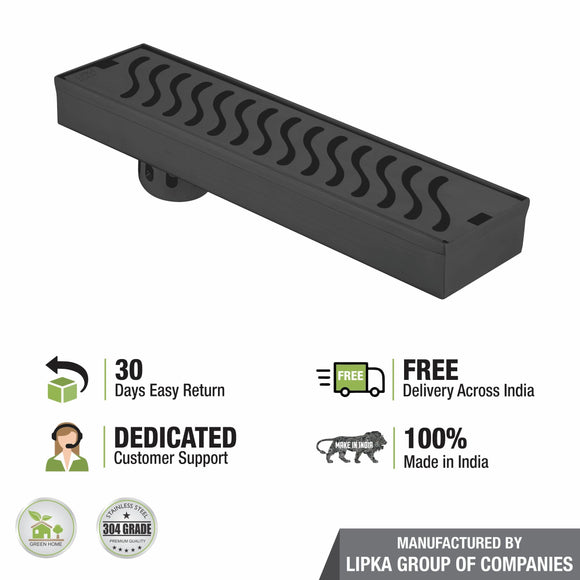 Wave Shower Drain Channel - Black (12 x 3 Inches) - LIPKA - Lipka Home