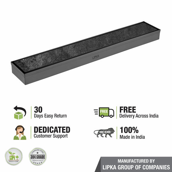 Marble Insert Shower Drain Channel - Black (24 x 2 Inches) - LIPKA - Lipka Home