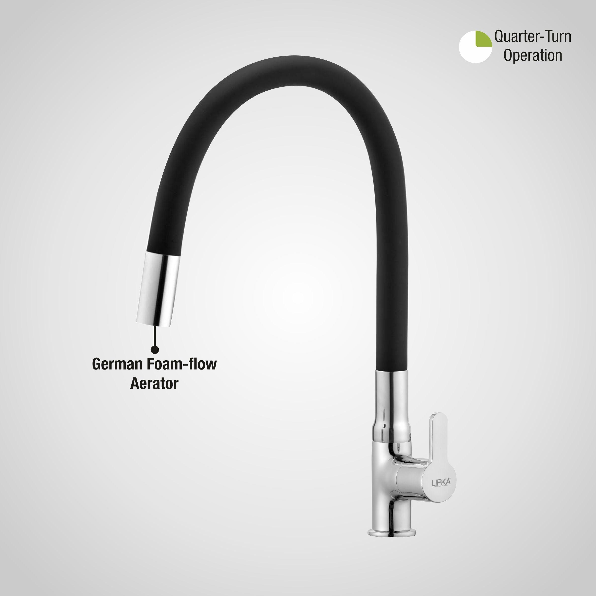 Fusion Swan Neck Brass Faucet with Flexible Silicone Spout (Black) - LIPKA - Lipka Home
