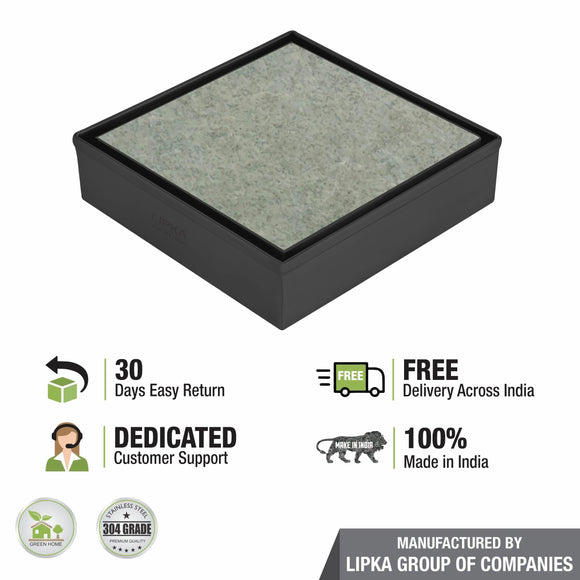 Tile Insert Square Floor Drain - Black (5 x 5 Inches) - LIPKA - Lipka Home
