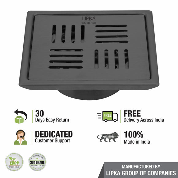 Pink Exclusive Square Floor Drain in Black PVD Coating (5 x 5 Inches) with Cockroach Trap - LIPKA - Lipka Home