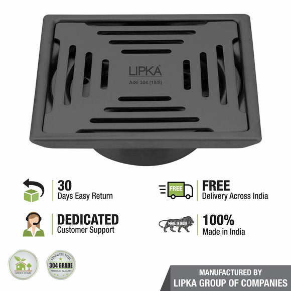 Green Exclusive Square Floor Drain in Black PVD Coating (6 x 6 Inches) with Cockroach Trap - LIPKA - Lipka Home