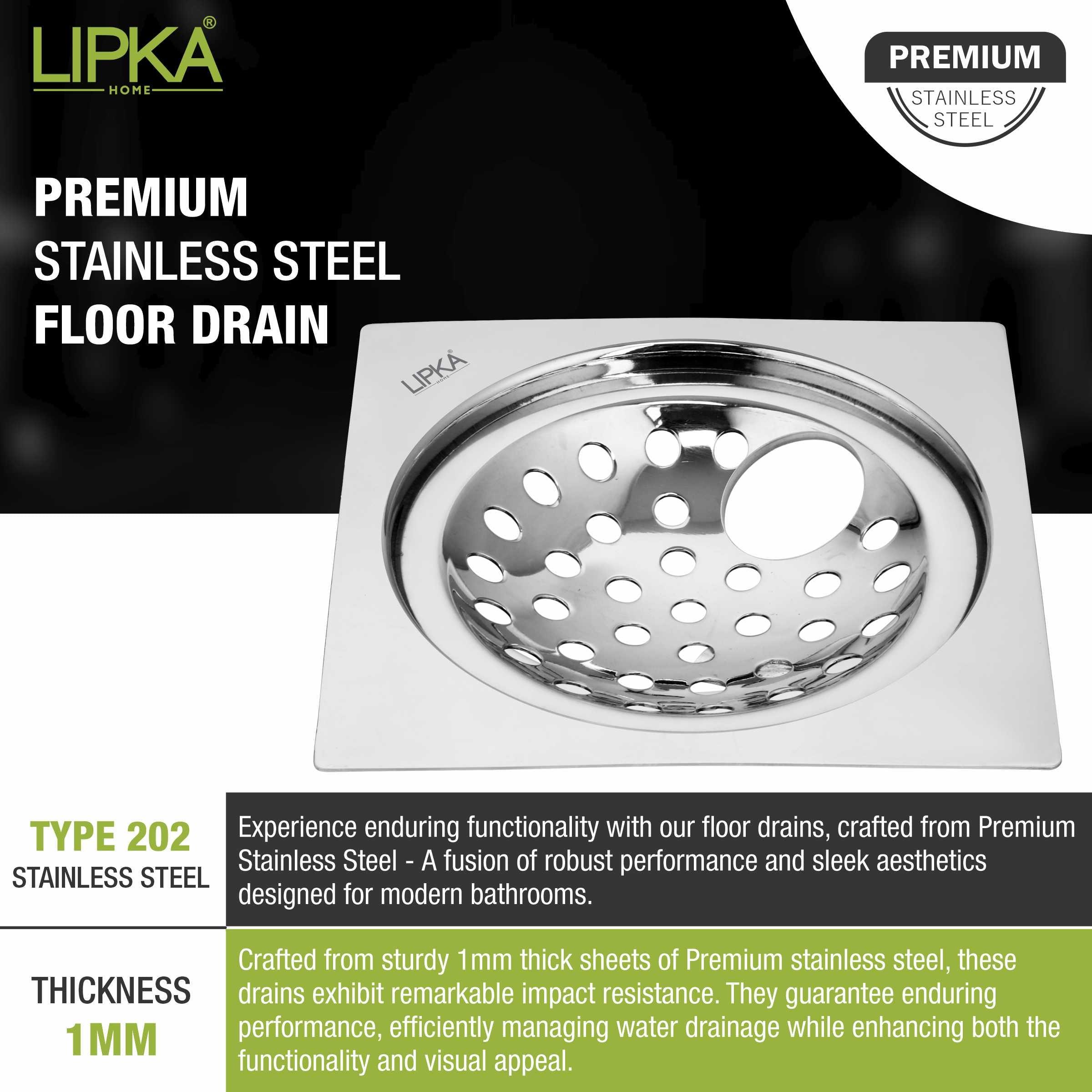 EON Square Flat Cut Floor Drain (5 x 5 Inches) with Hole - LIPKA - Lipka Home