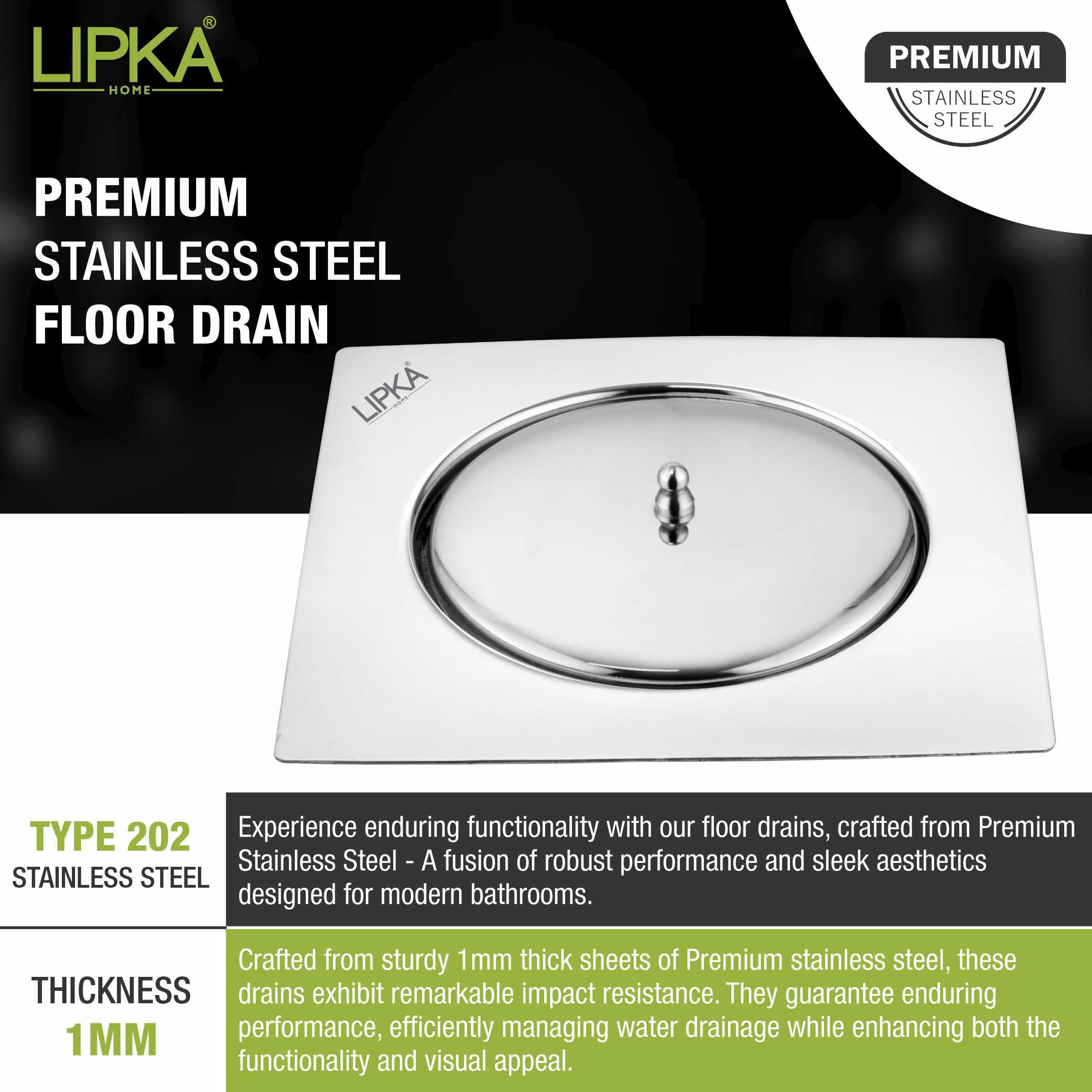 Saturn Square Flat Cut Floor Drain (6 x 6 Inches) - LIPKA - Lipka Home