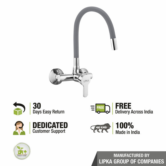 Fusion Single Lever Sink Mixer with Grey Flexible Silicone Spout (20 Inches) - LIPKA - Lipka Home