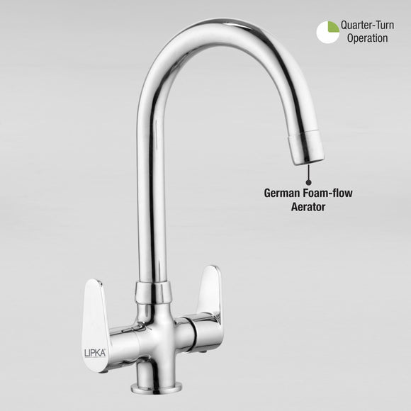 Virgo Centre Hole Basin Mixer Brass Faucet with Round Swivel Spout (15 Inches) - LIPKA - Lipka Home