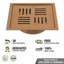 Pink Exclusive Square Flat Cut Floor Drain in Antique Copper PVD Coating (5 x 5 Inches) with Cockroach Trap - LIPKA - Lipka Home