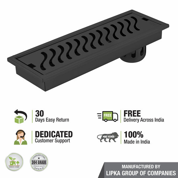 Wave Shower Drain Channel - Black (18 x 4 Inches) - LIPKA - Lipka Home