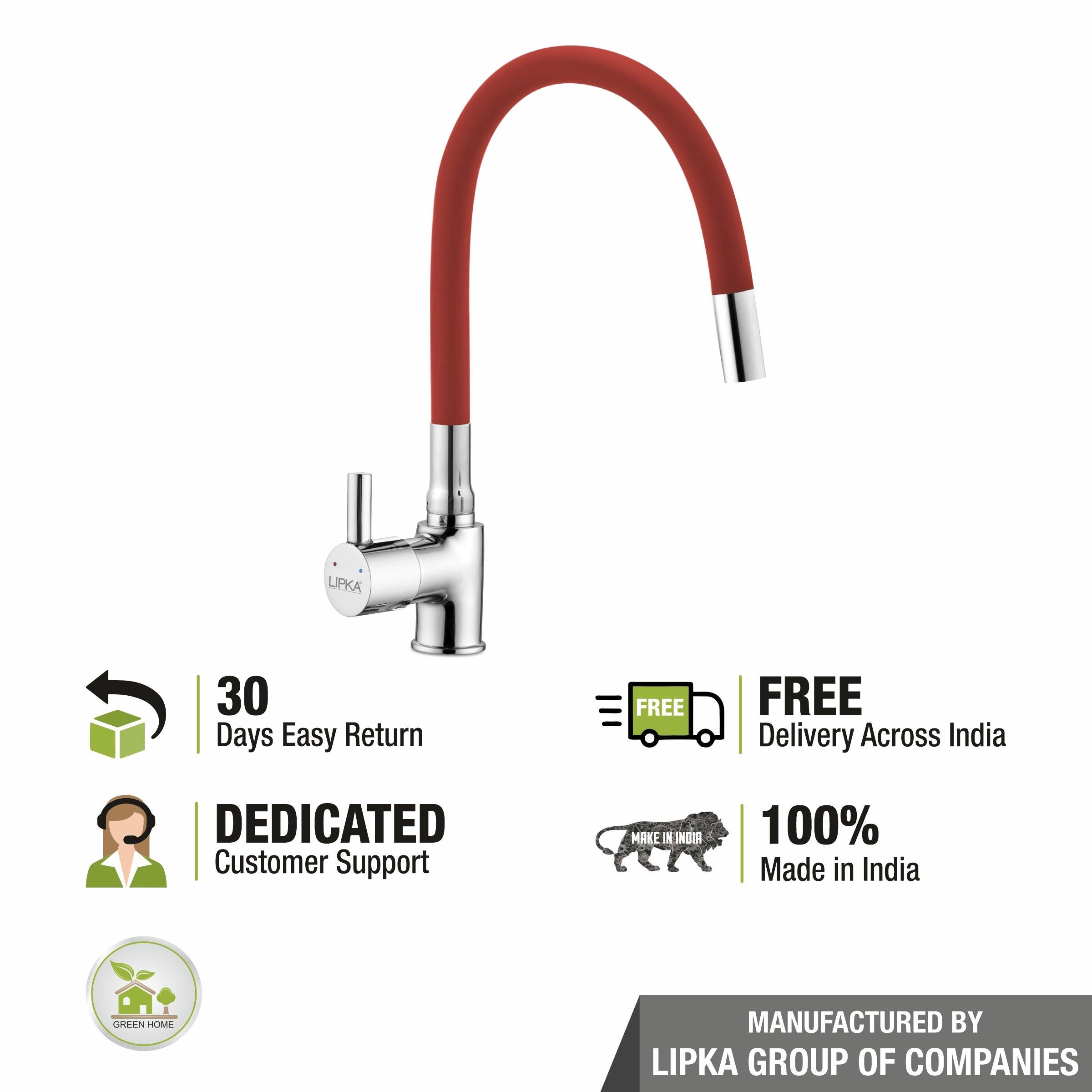 Kyron Single Lever Table Mount Sink Mixer Brass Faucet with Flexible Silicone Spout (Red) - LIPKA - Lipka Home