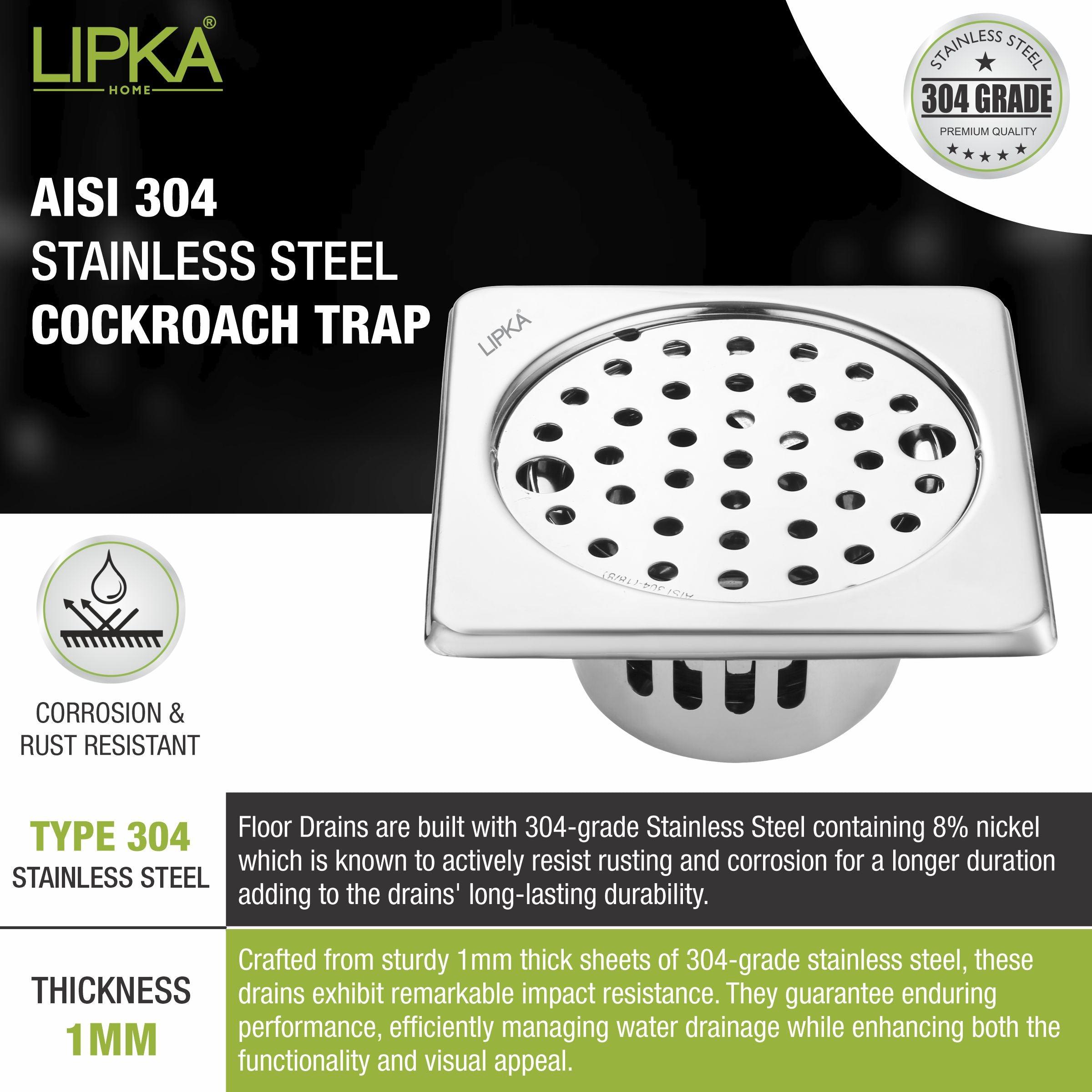 Square Floor Drain (6 x 6 Inches) with Lock and Cockroach Trap - LIPKA - Lipka Home