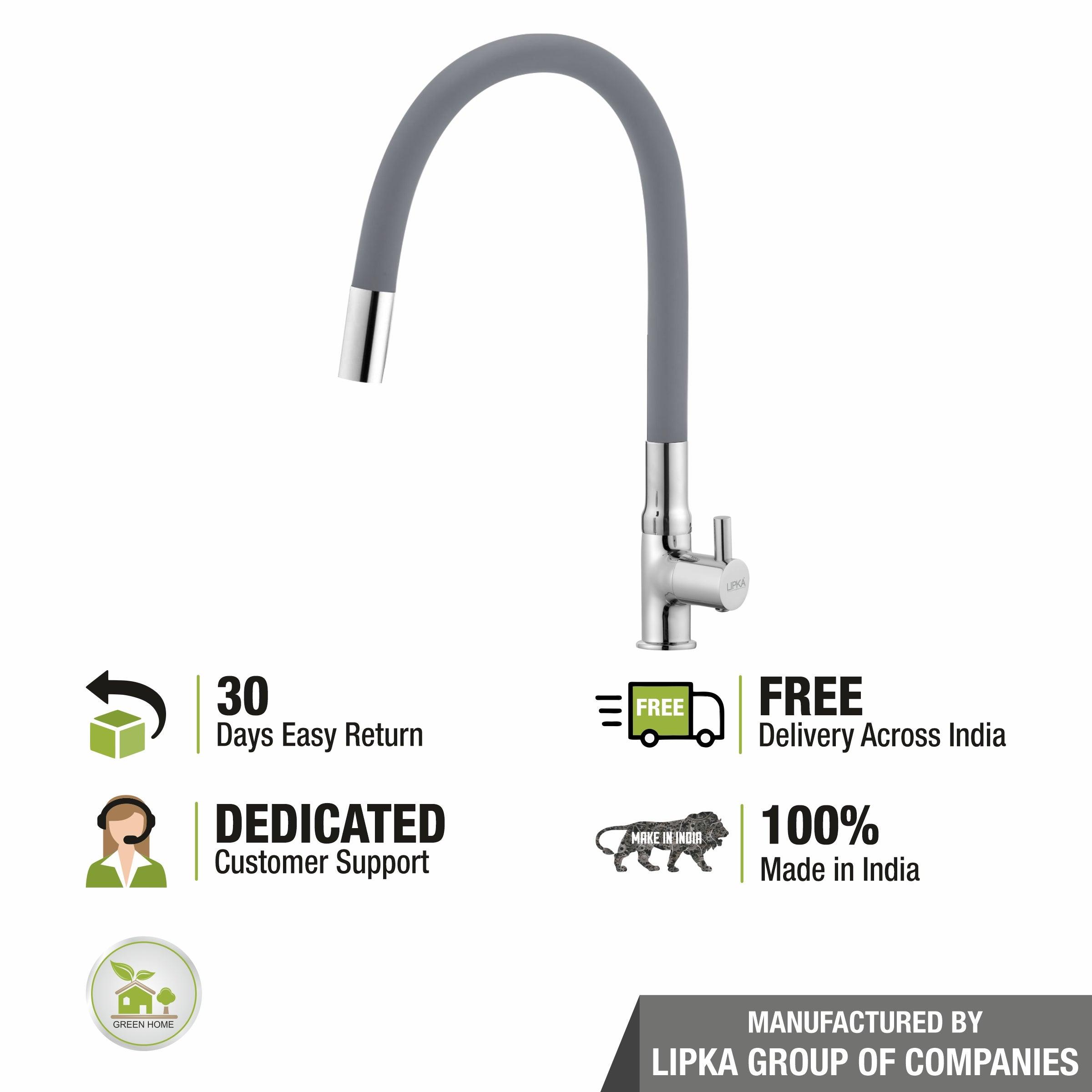 Kyron Swan Neck Brass Faucet with Flexible Silicone Spout (Grey) - LIPKA - Lipka Home