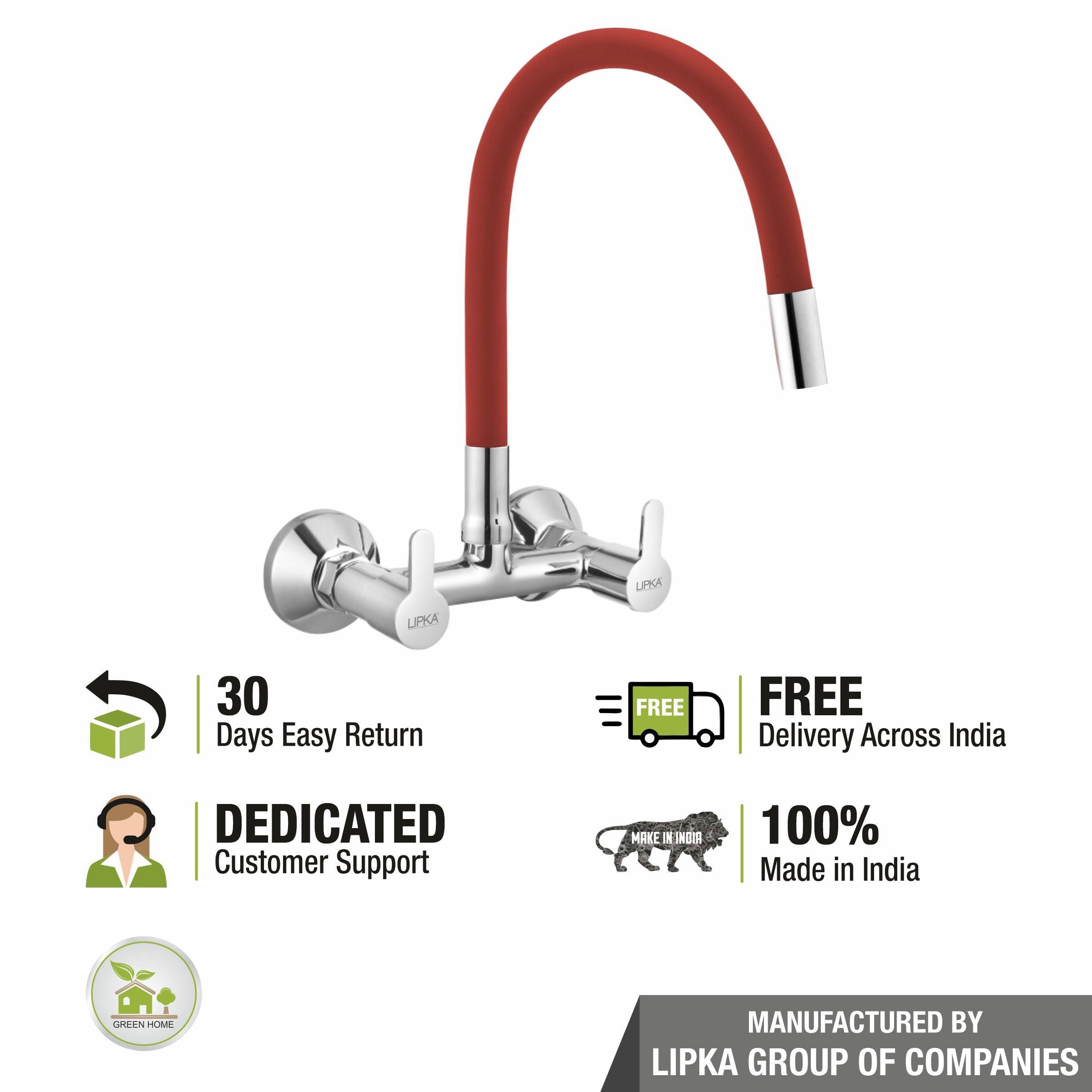 Fusion Sink Mixer Brass Faucet with Flexible Silicone Spout (Red) - LIPKA - Lipka Home