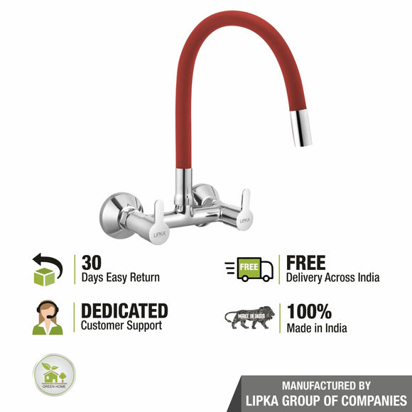 Fusion Sink Mixer Brass Faucet with Flexible Silicone Spout (Red) - LIPKA - Lipka Home