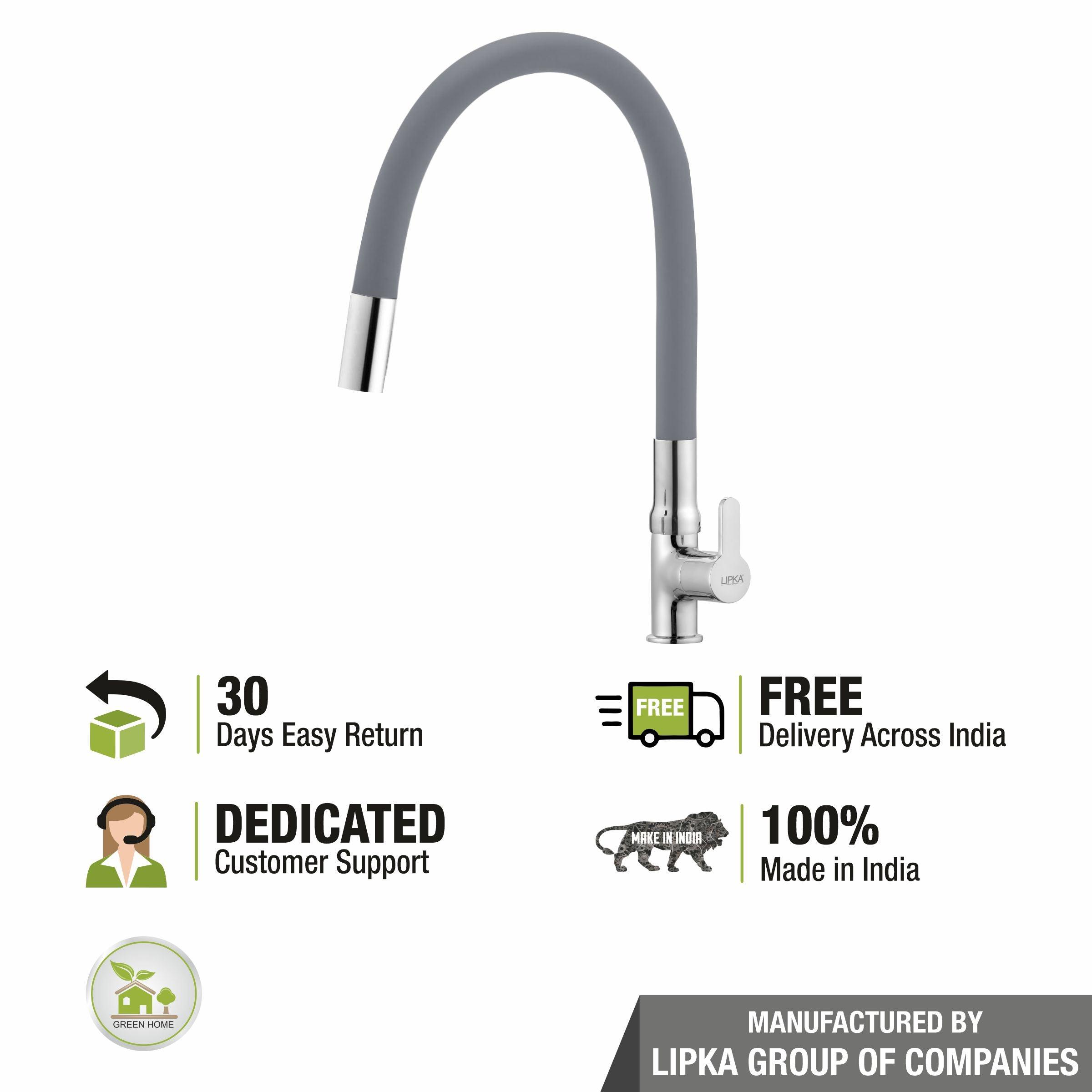 Fusion Swan Neck Brass Faucet with Flexible Silicone Spout (Grey) - LIPKA - Lipka Home