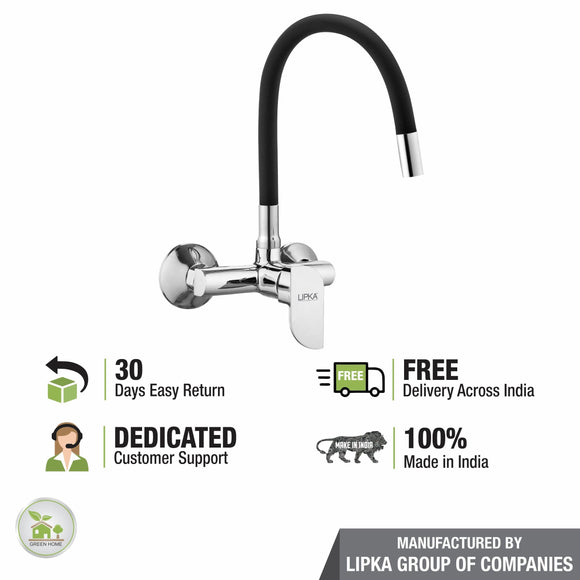 Arise Single Lever Sink Mixer with Black Flexible Silicone Spout (20 Inches) - LIPKA - Lipka Home
