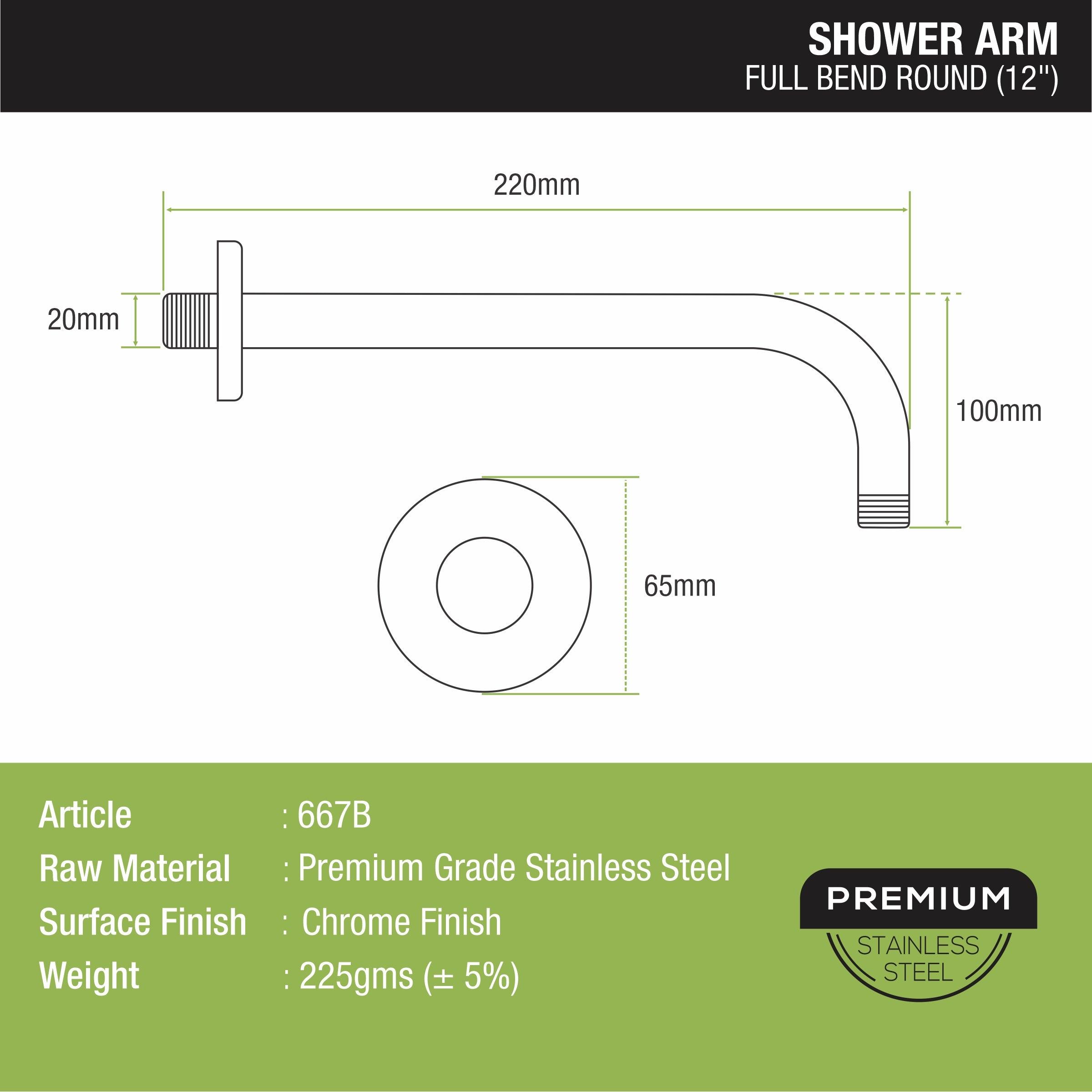 Full Bend Round Shower Arm (12 Inches) sizes and dimensions