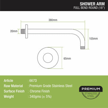 Full Bend Round Shower Arm (18 Inches) - LIPKA - Lipka Home