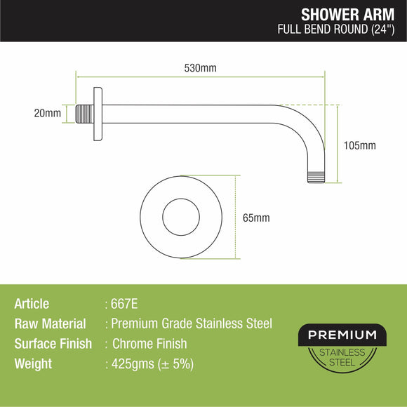 Full Bend Round Shower Arm (24 Inches) - LIPKA - Lipka Home