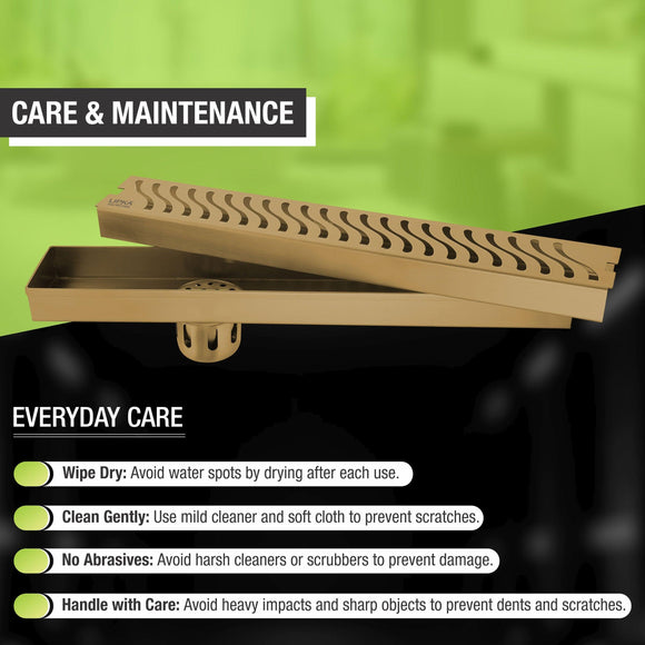 Wave Shower Drain Channel - Yellow Gold (48 x 3 Inches) - LIPKA - Lipka Home