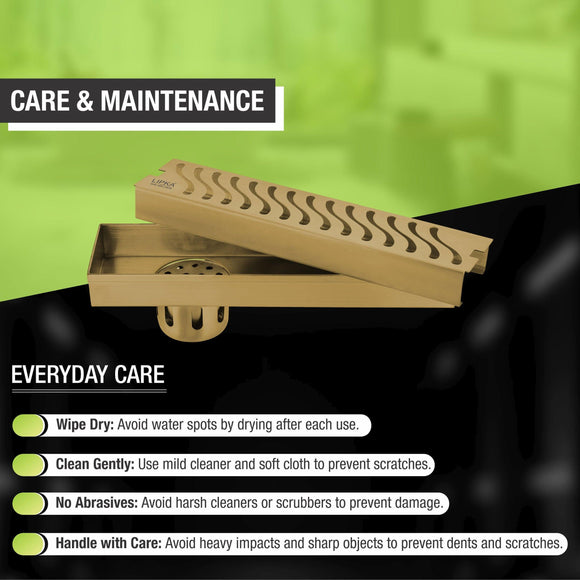 Wave Shower Drain Channel - Yellow Gold (12 x 3 Inches) - LIPKA - Lipka Home