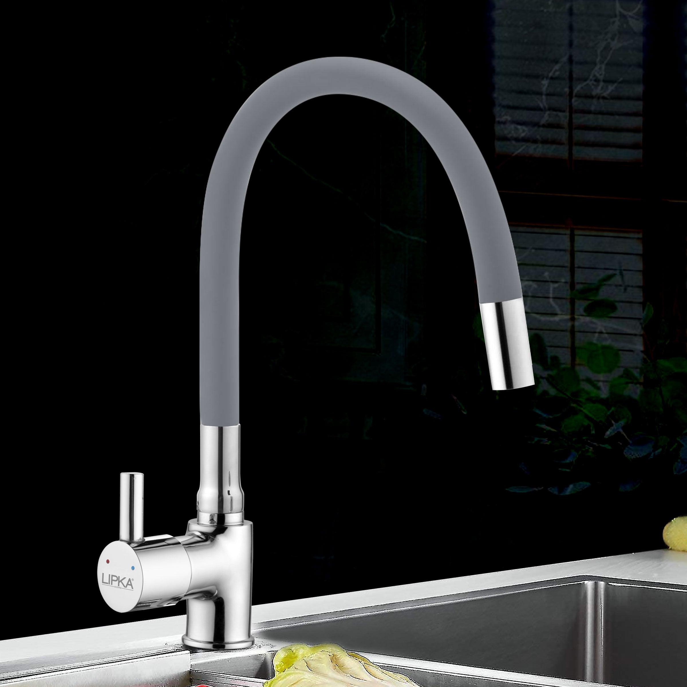 Kyron Single Lever Table Mount Sink Mixer Brass Faucet with Flexible Silicone Spout (Grey) - LIPKA - Lipka Home