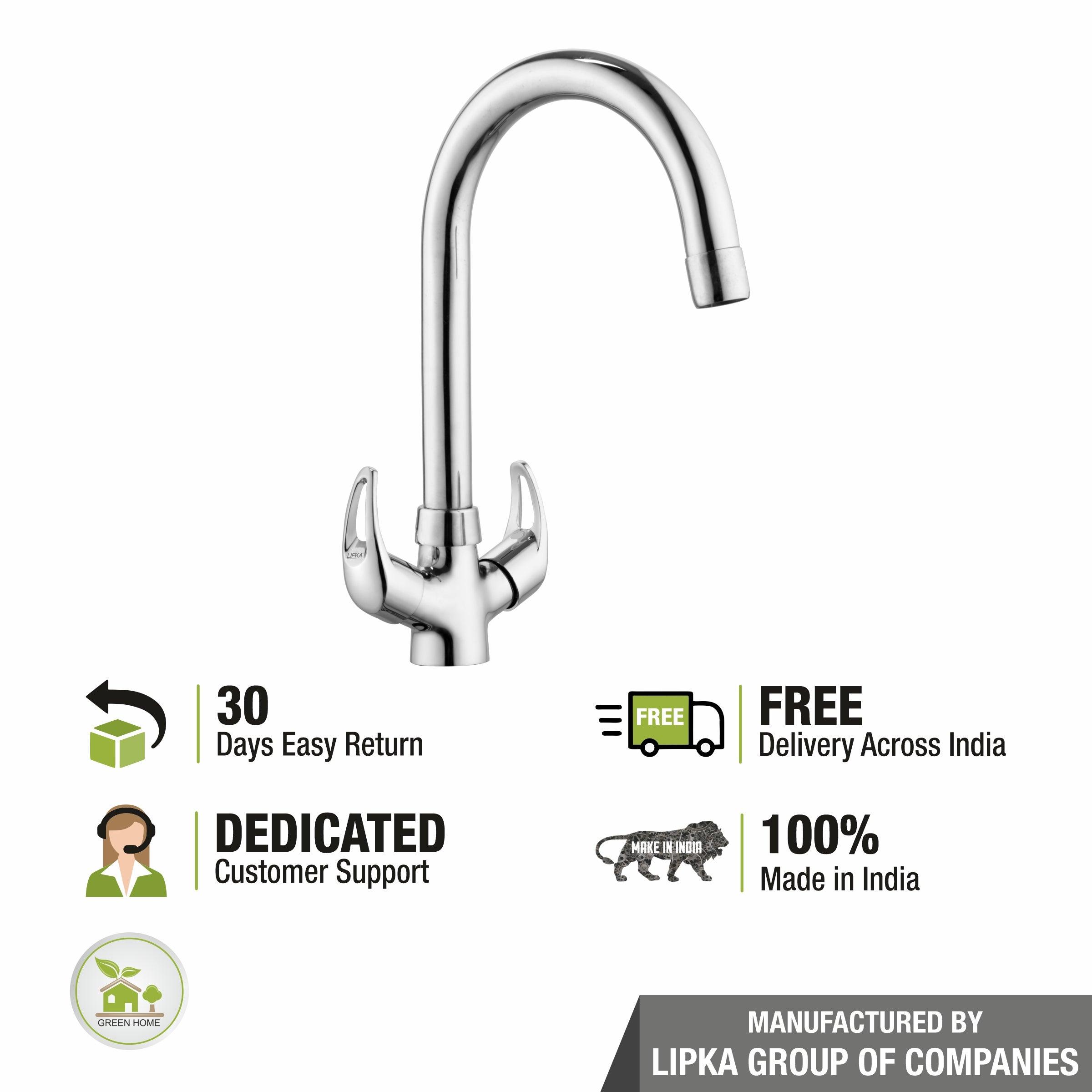 Pixel Centre Hole Basin Mixer Brass Faucet with Round Swivel Spout (15 Inches) - LIPKA - Lipka Home