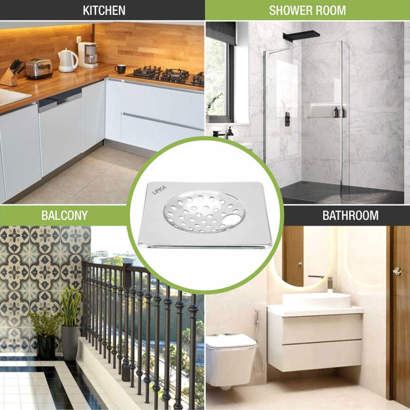 UNO Square Floor Drain (6 x 6 Inches) with Hole - LIPKA - Lipka Home