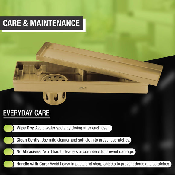 Marble Insert Shower Drain Channel - Yellow Gold (40 x 2 Inches) - LIPKA - Lipka Home