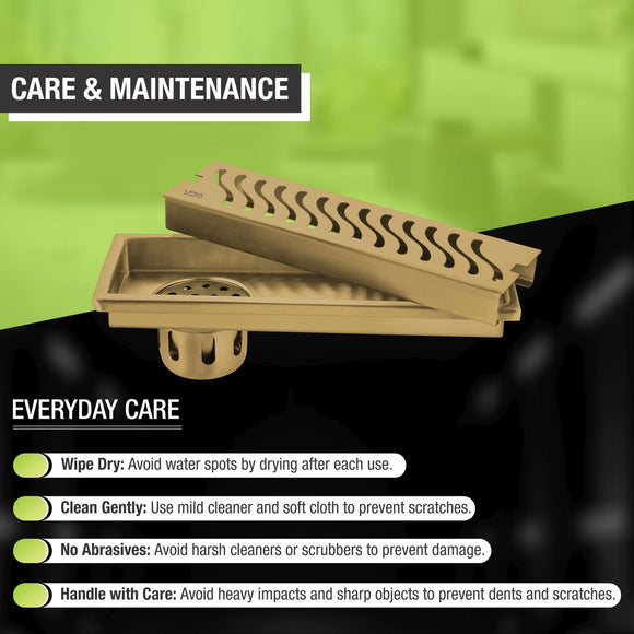 Wave Shower Drain Channel - Yellow Gold (12 x 5 Inches) - LIPKA - Lipka Home