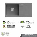 Smokey Grey Quartz Single Bowl with Drainboard Kitchen Sink (39 x 20 x 9 Inches) - LIPKA - Lipka Home