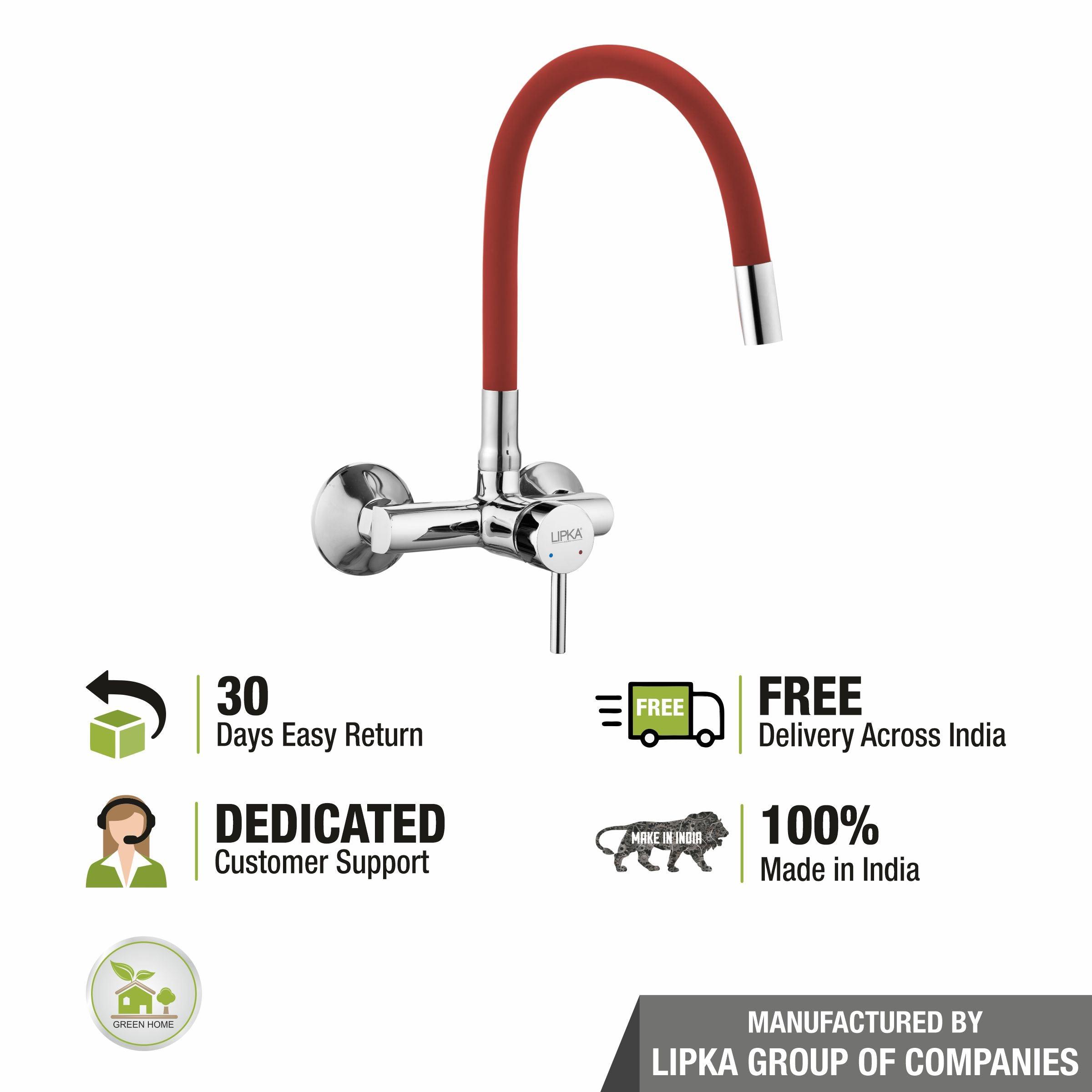 Kyron Single Lever Sink Mixer with Red Flexible Silicone Spout (20 Inches) - LIPKA - Lipka Home