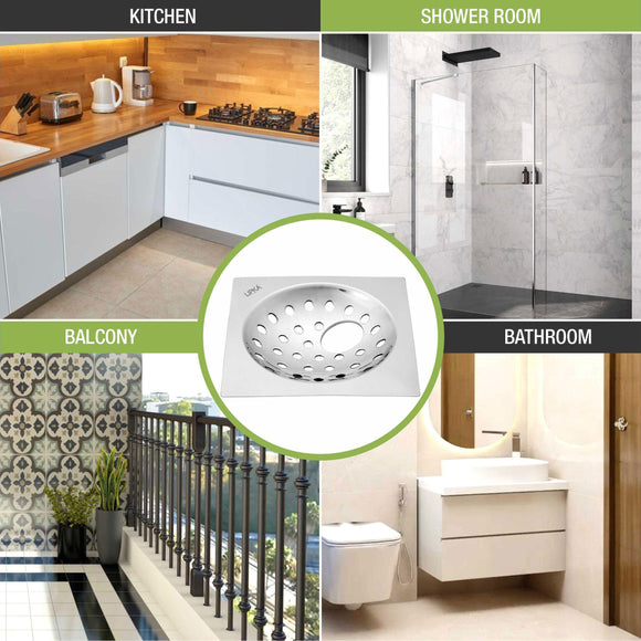 UNO Square Flat Cut Floor Drain (5 x 5 Inches) with Hole - LIPKA - Lipka Home