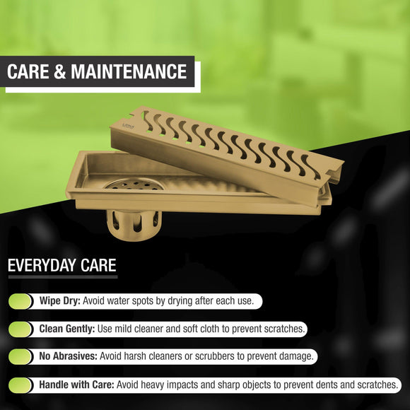 Wave Shower Drain Channel - Yellow Gold (36 x 4 Inches) - LIPKA - Lipka Home