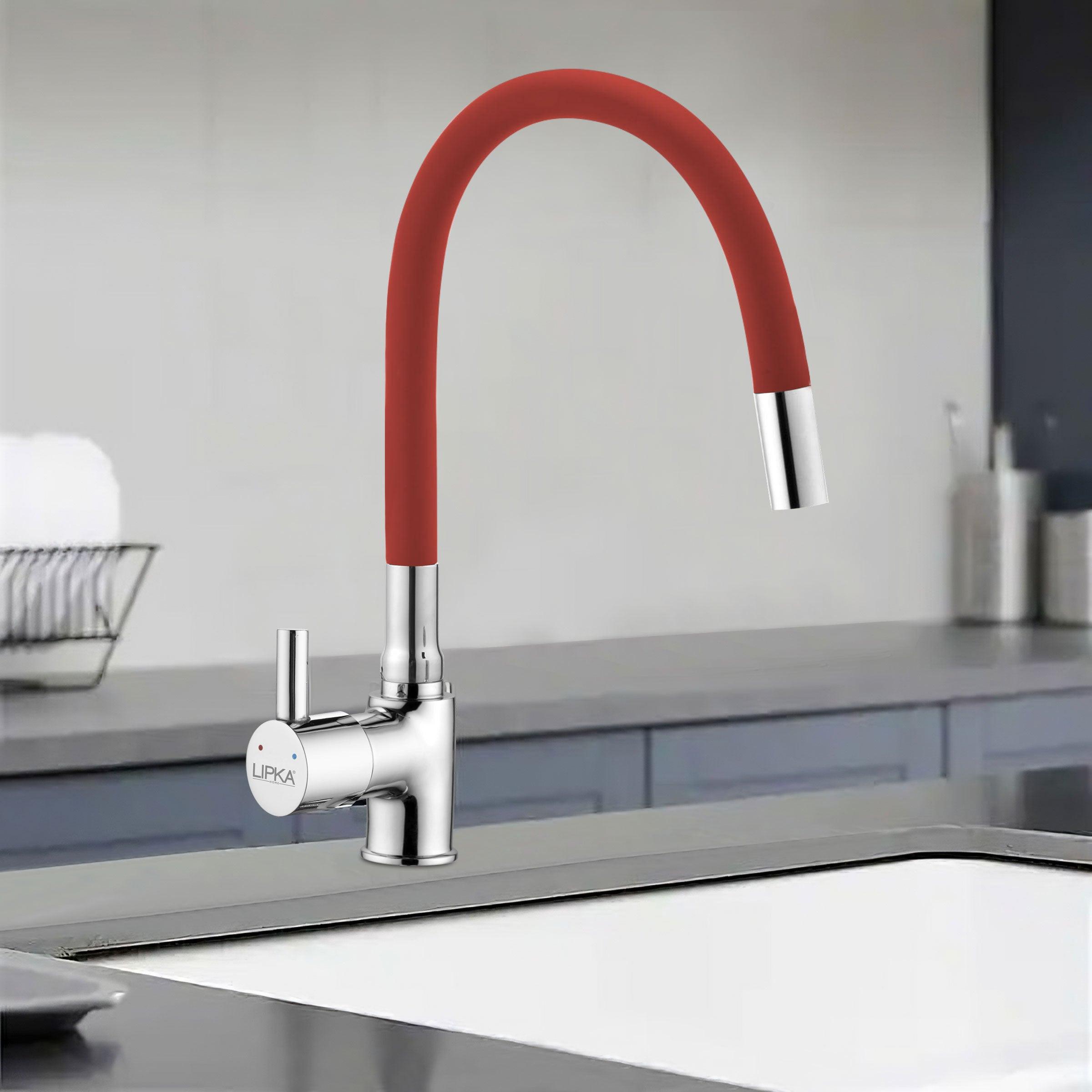 Kyron Single Lever Table Mount Sink Mixer Brass Faucet with Flexible Silicone Spout (Red) - LIPKA - Lipka Home