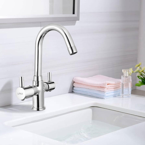 Kyron Centre Hole Basin Mixer Brass Faucet with Round Swivel Spout (12 Inches) - LIPKA - Lipka Home