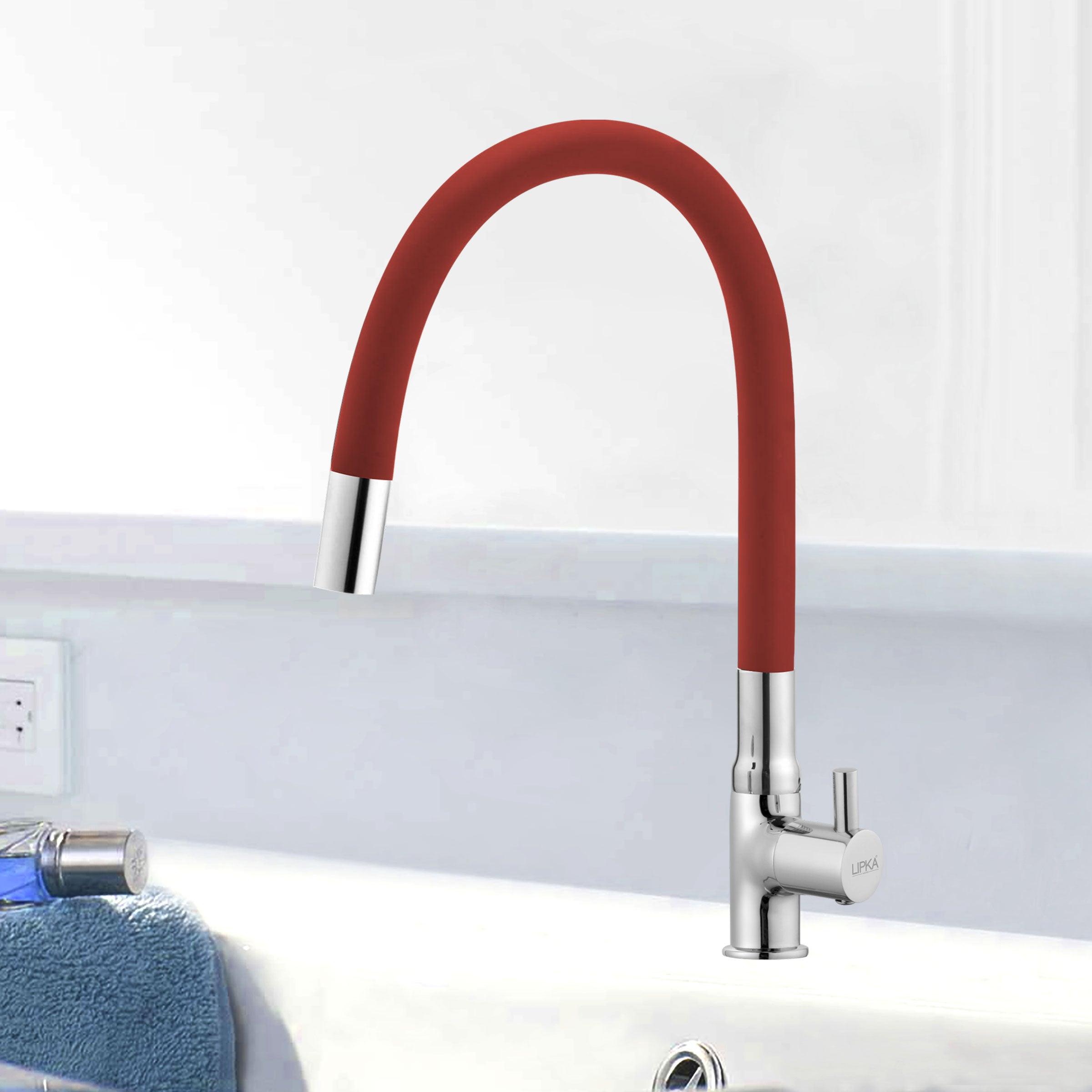 Kyron Swan Neck Brass Faucet with Flexible Silicone Spout (Red) - LIPKA - Lipka Home